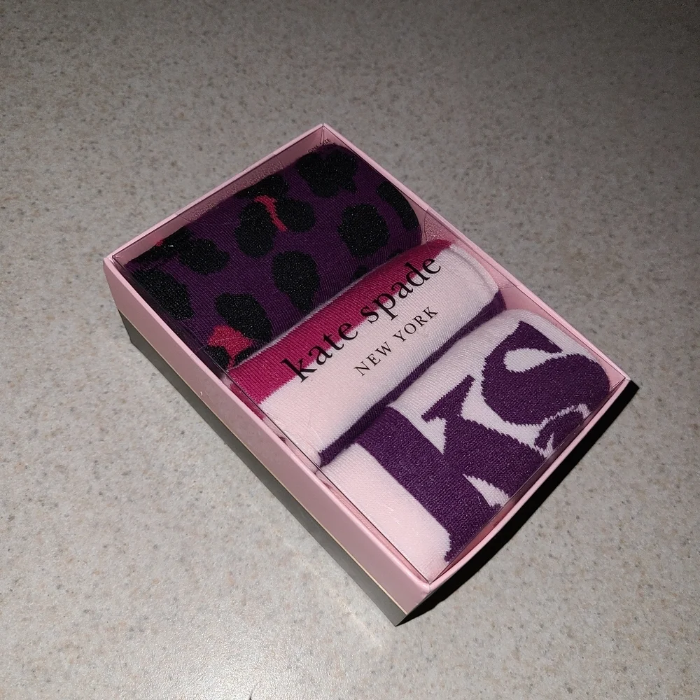 Kate Spade Crew Socks Striped Animal Print Logo 3 Pair - Picture 8 of 8